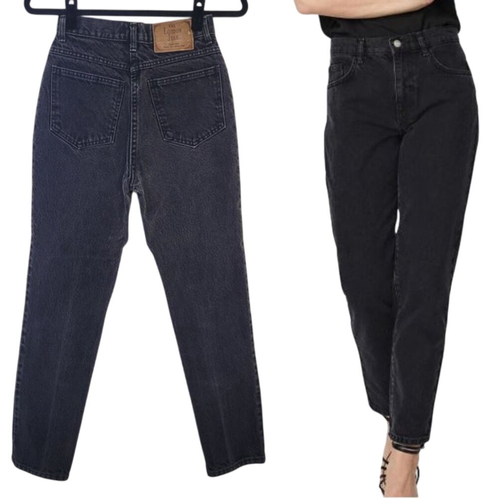 Vtg Black Tapered Leg Denim Moda INTL London Jean women's size 6 slim/25" waist